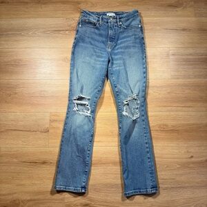 Good American Good Vintage Jeans high rise flare style distressed denim size 26